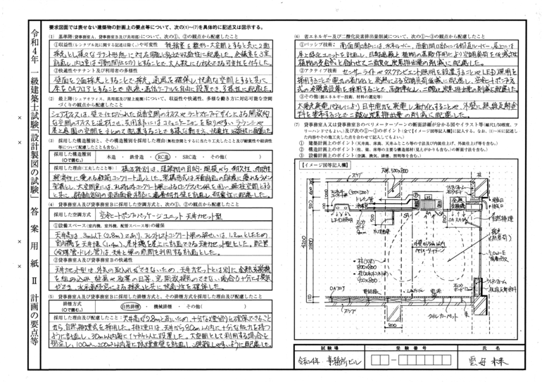 令和4年　一級建築士　設計製図課題「事務所ビル」の要点記述解答例令和4年10月9日本試験要点記述解答例